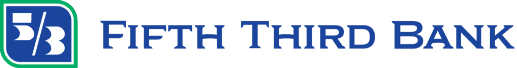 The Fifth Third Bank logo features a blue and white 5/3 symbol inside a green-outlined square, followed by the words Fifth Third Bank in bold blue uppercase letters, supporting community efforts like Food 2 Families.
