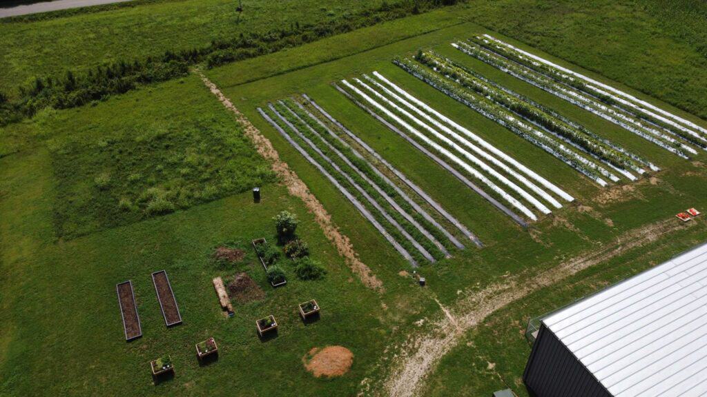 An overhead shot of a farm