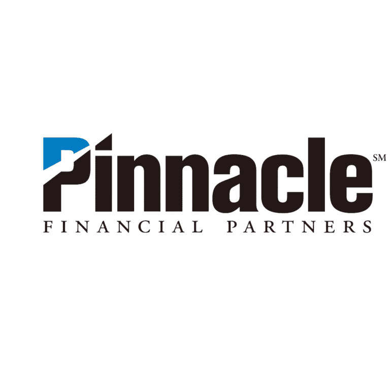 Logo of Pinnacle Financial Partners with Pinnacle in bold black letters, a blue accent on the letter P, and FINANCIAL PARTNERS in smaller black text underneath.