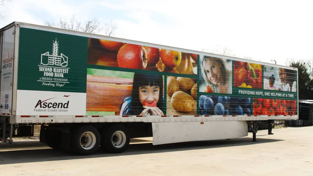 Second Harvest's trailer, provided by Ascend, that is ready to deliver food to those facing hunger.