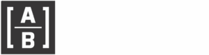 A square black logo featuring a white capital A above a horizontal line and a B below it, all enclosed within square brackets on a gray background.