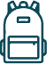 Simple line drawing of a backpack with a front pocket, top handle, and two shoulder straps, depicted in dark teal on a white background.