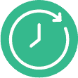 Green circular icon of a clock with an arrow curving around its top right, indicating the concept of time, history, or refresh.