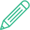 Green outline icon of a pencil shown at a slight diagonal angle, pointing from the top left to the bottom right, on a light background.