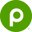 A bold, lowercase black letter p centered inside a bright green circle, representing the Publix supermarket logo.