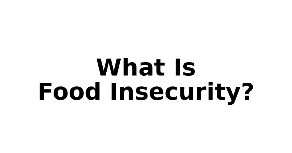 Black bold text on a white background reads, What is Food Insecurity?, prompting viewers to consider the meaning and impact of food insecurity.