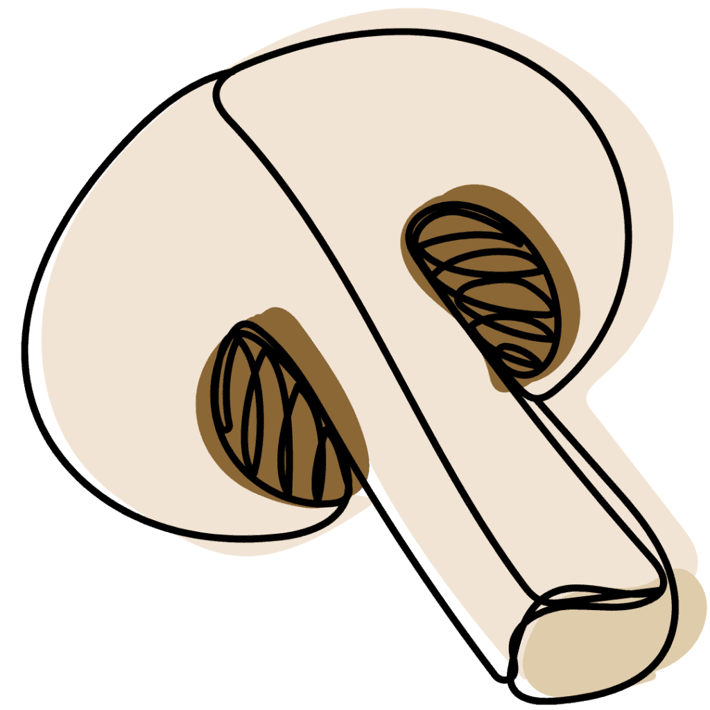 Abstract digital drawing of an earbud-style headphone in beige and brown tones, outlined in black with simple, minimalistic lines and shading.