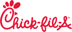 Chick-fil-A logo in red script with a chicken head design formed by part of the C and three dots above it.