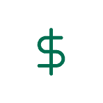A green dollar sign symbol centered on a white circular background.