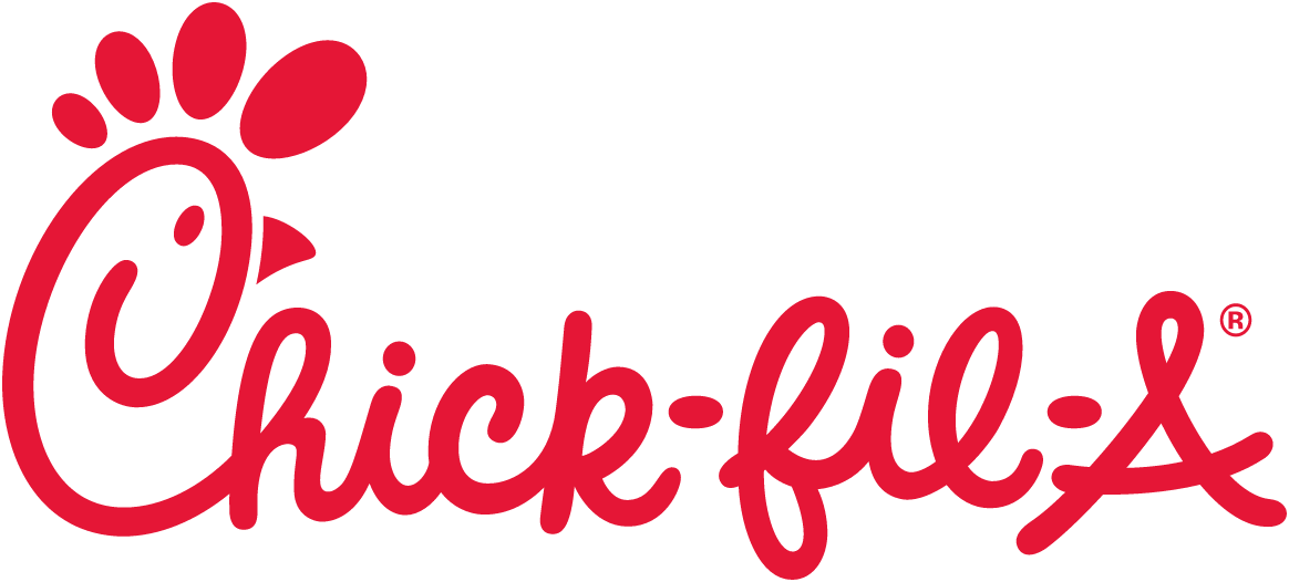 Chick-fil-A logo in red script, with a stylized chicken head formed from the C and three dots above it.